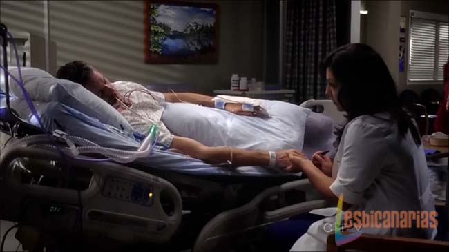 Callie y Arizona 9x01-02 Callie con Mark en coma