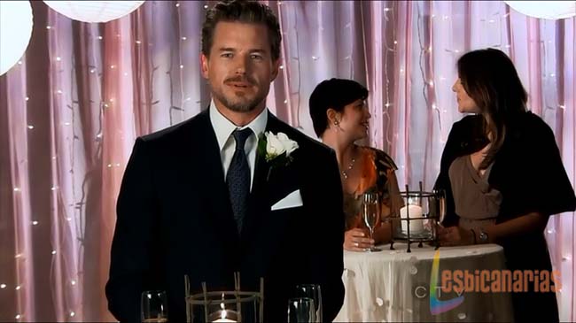 Callie y Arizona 9x01-05 Mark brindando en la boda de Callie y Arizona