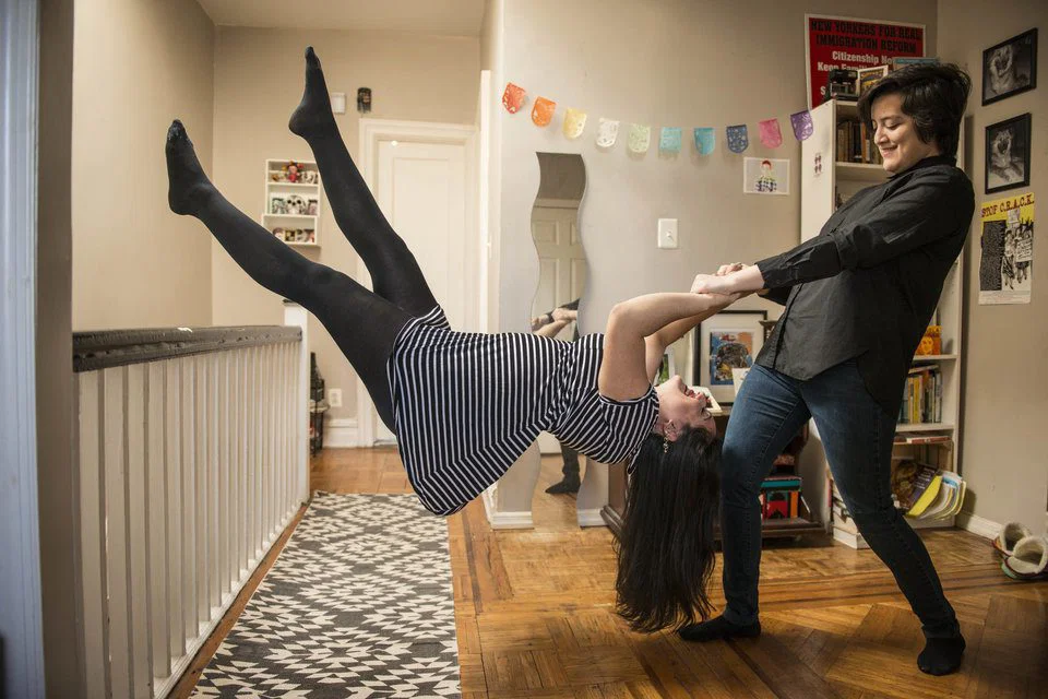 NEW YORK, NY - JANUARY 21: Alexandra Nichole Salazar and Nayeli Portillo pose for a levitation portrait in New York on Jan. 21, 2016. (Photo by Damon Dahlen, Huffington Post) <strong><em> Local Caption </strong></em>