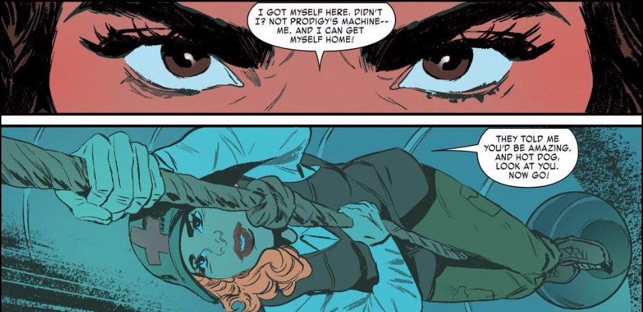 America Chaves hablando con Peggy Carter