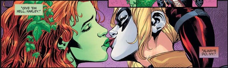 Harley Quinn y Poison Ivy besándose