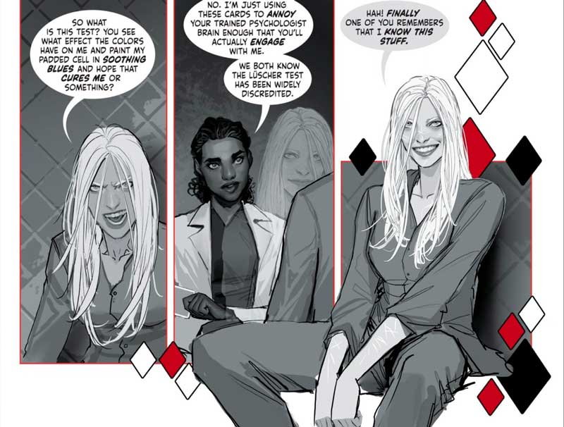 Harley Quinn hablando con su psiquiatra