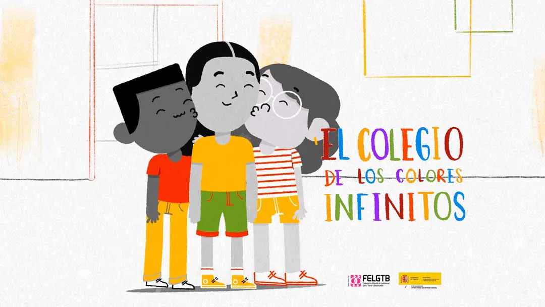 Caricatura de tres niños abrazados