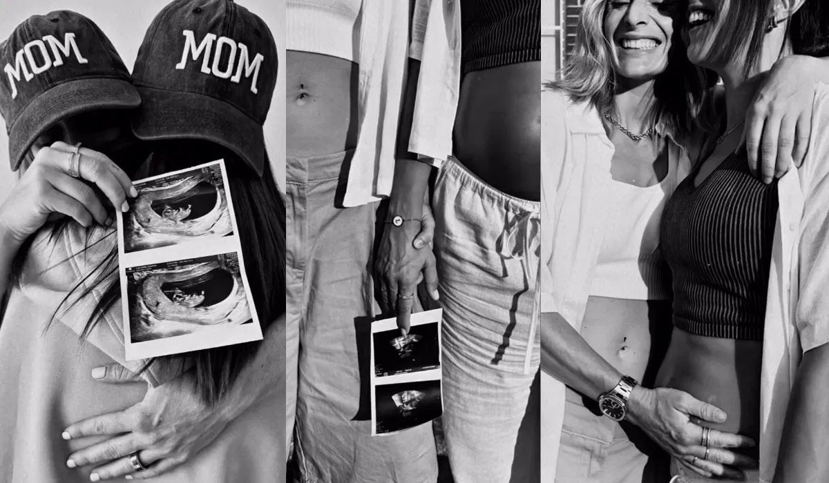 Esther González y Estefanía Cruz mostrando la ecografía de su bebé