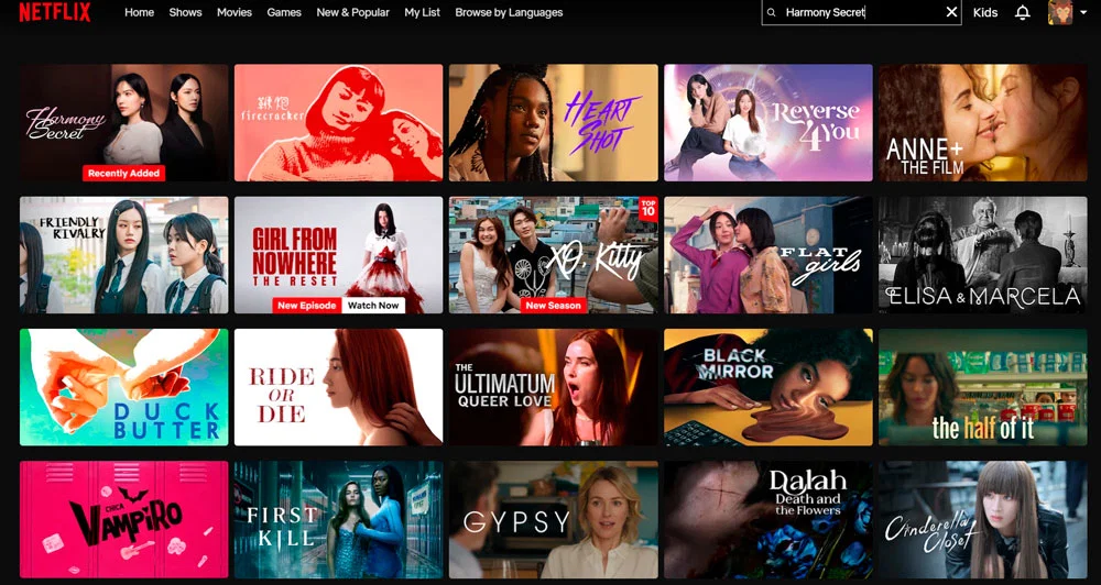 Pantallazo mostrando Harmony Secret disponible en Netflix España