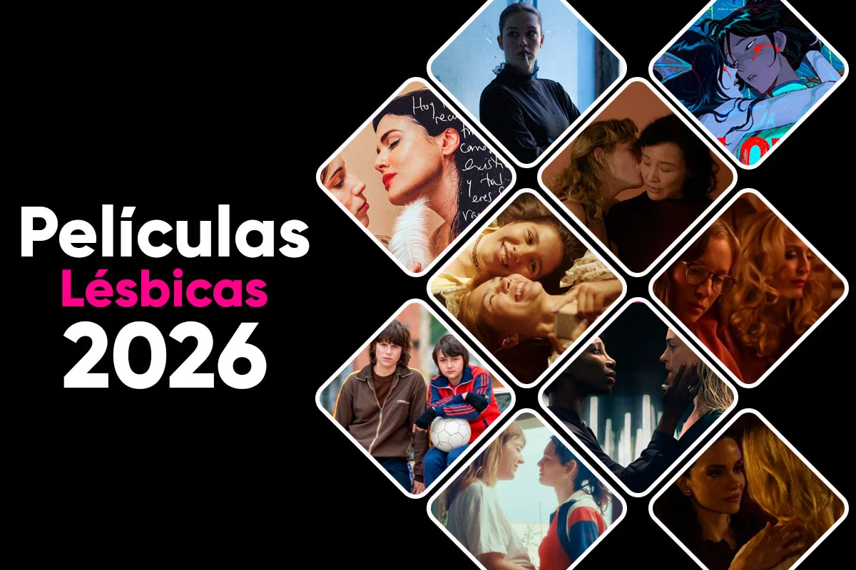 Películas lésbicas 2026: collage con fotogramas de Mother Mary, Tal Vez, Pioneras, Girls Like Girls y Montreal My Beautiful