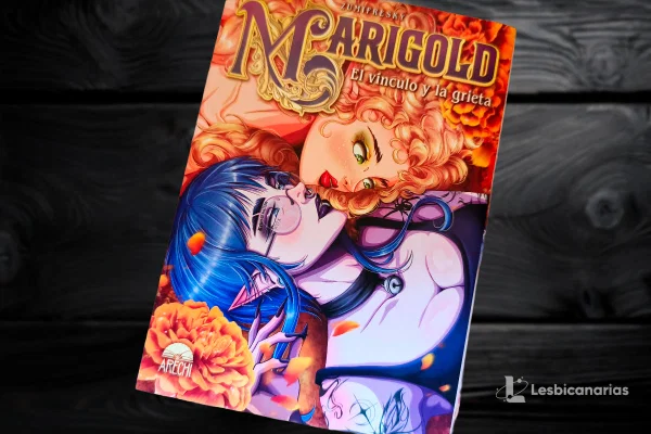 Portada del manga yuri Marigold encima de una mesa